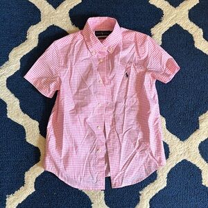 Boys Size 7 Gingham Short Sleeved Button Down